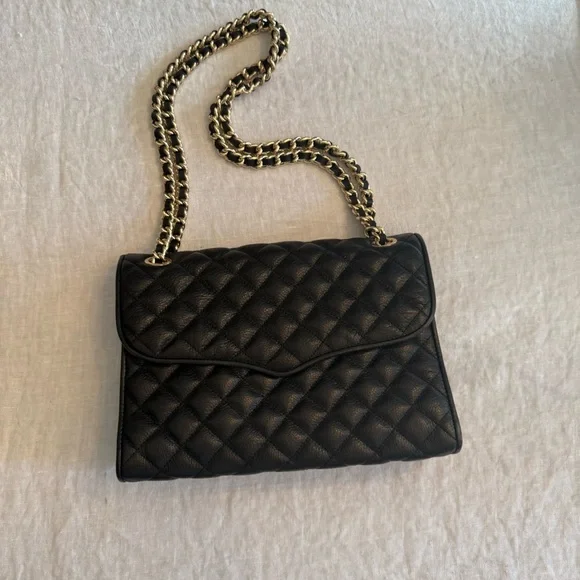 NWOT Rebecca Minkoff Large Black/Gold Leather Quilted Affair Bag Dust Bag $295